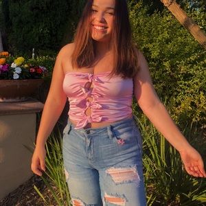 Dolls Kill pink stretchy tie top